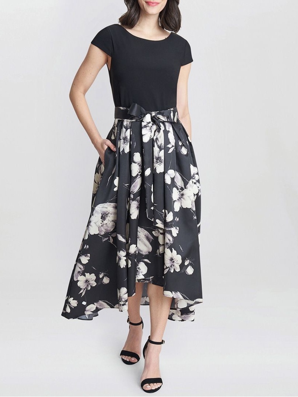 Ignite Evenings Size 16 Black White Floral High Low Formal Maxi Dress GALA MOB